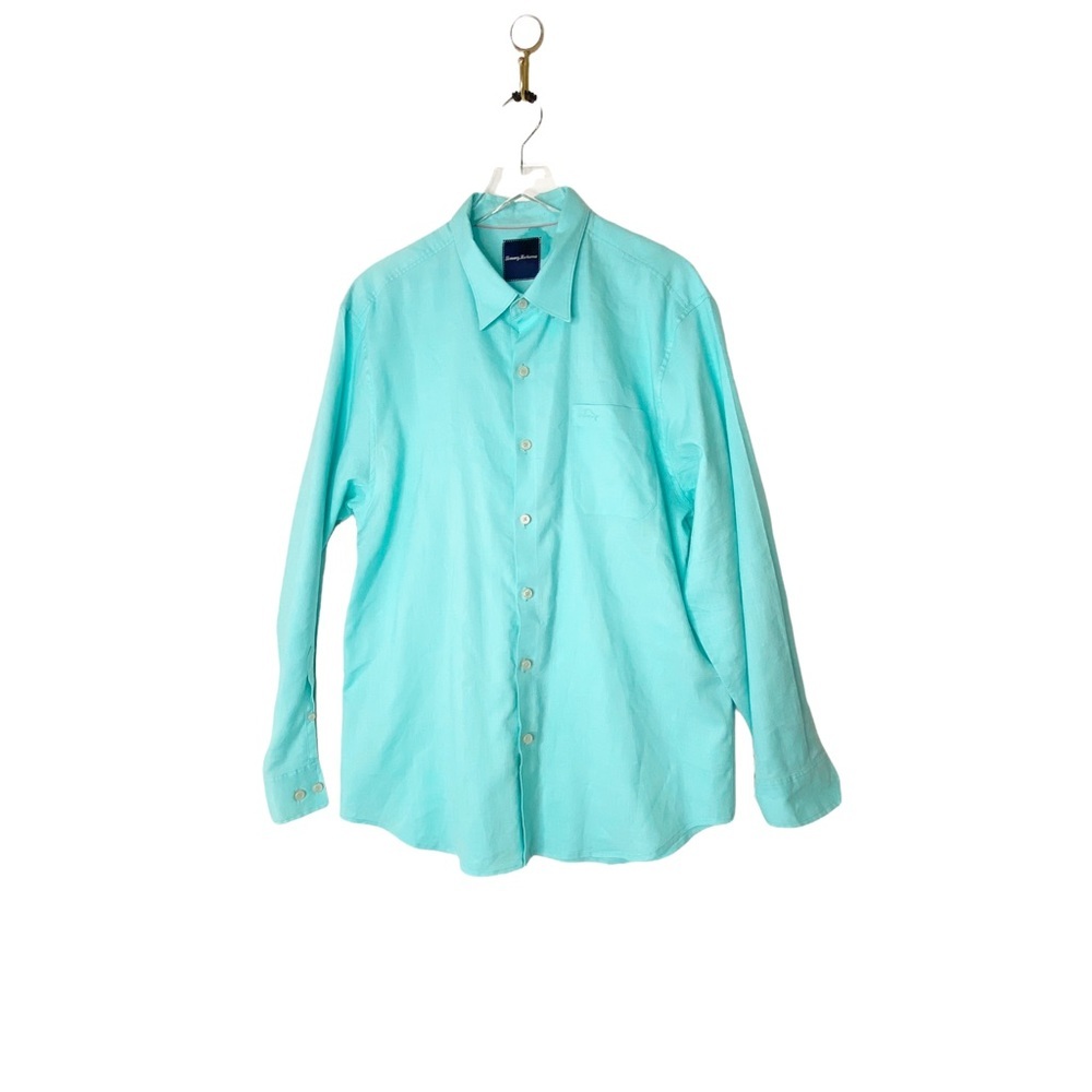 Tommy Bahama Linen Button Down Casual Teal Aqua Blue Green Summer Vacation XL